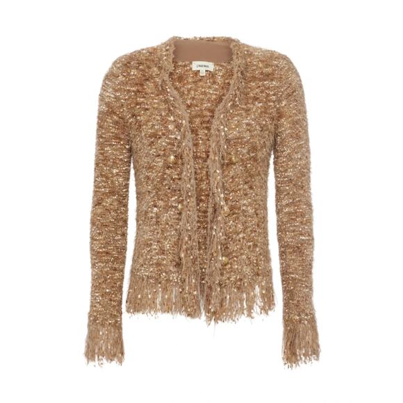 NWOT L'Agence Azure Fuzzy Fringe Boucle Open Cardigan Size XS Tan #3E516 - Picture 1 of 12